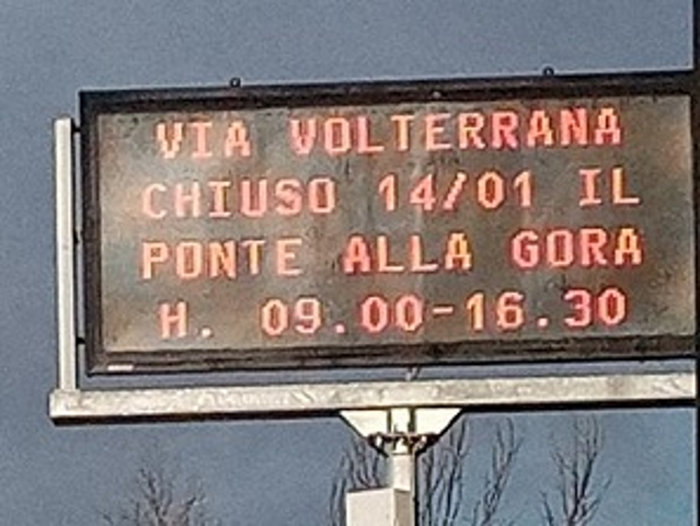 14/1: collaudo statico del Ponte alla Gora, chiusa via Volterrana